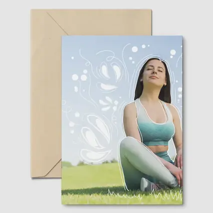 Woman Meditating Outdoors Park Floral Design