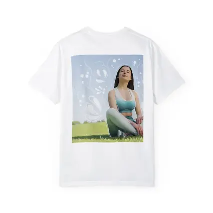 Woman Meditating Outdoors Park Floral Design