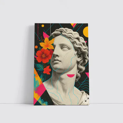 Greek Statue Pop Art Colorful Floral Background