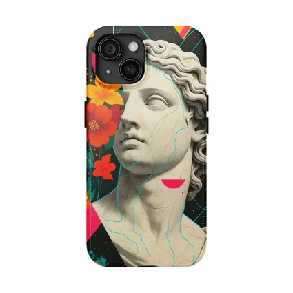 Greek Statue Pop Art Colorful Floral Background