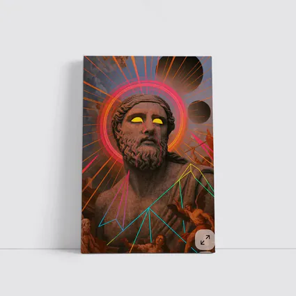 Neon Greek God Statue Surreal Collage Art