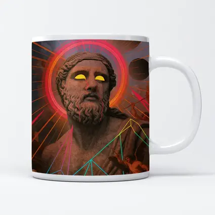Neon Greek God Statue Surreal Collage Art