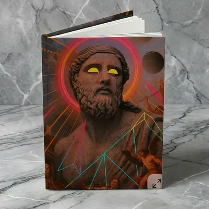Neon Greek God Statue Surreal Collage Art