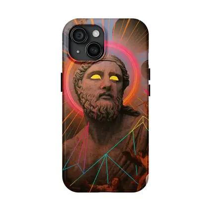 Neon Greek God Statue Surreal Collage Art