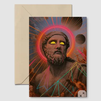 Neon Greek God Statue Surreal Collage Art