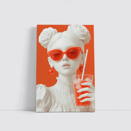 White Sculpture Girl Red Sunglasses Orange Background
