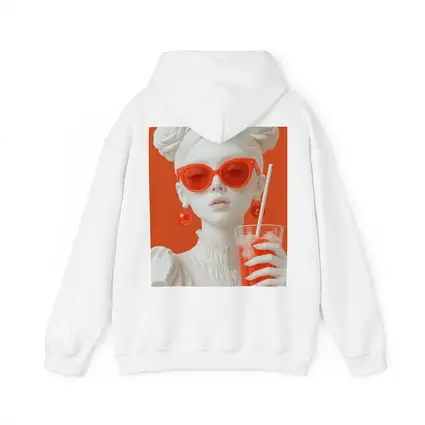 White Sculpture Girl Red Sunglasses Orange Background