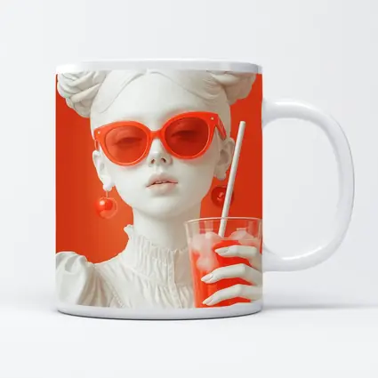 White Sculpture Girl Red Sunglasses Orange Background