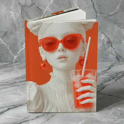 White Sculpture Girl Red Sunglasses Orange Background