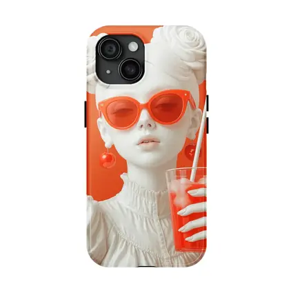 White Sculpture Girl Red Sunglasses Orange Background