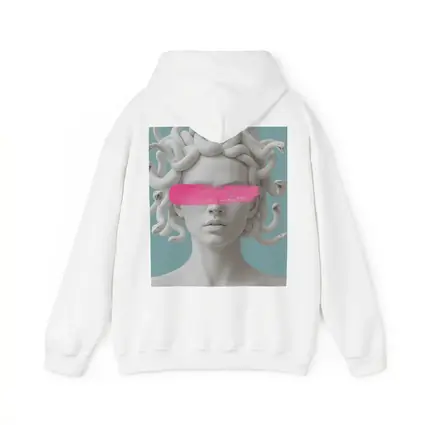 Medusa Sculpture Pink Brushstroke Teal Background
