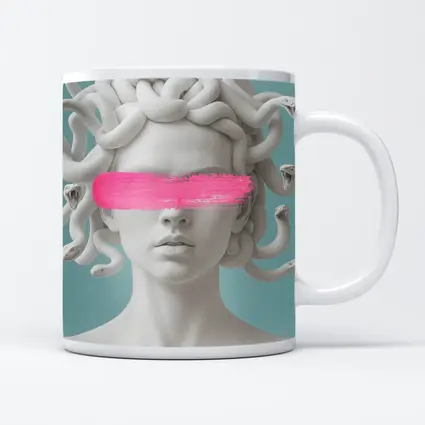 Medusa Sculpture Pink Brushstroke Teal Background