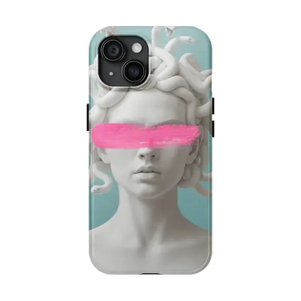 Medusa Sculpture Pink Brushstroke Teal Background