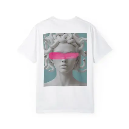 Medusa Sculpture Pink Brushstroke Teal Background