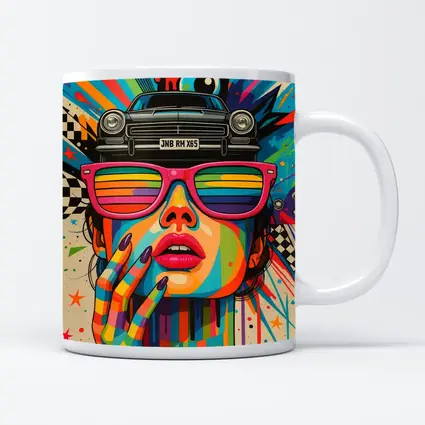 Pop Art Woman Rainbow Glasses Retro Car