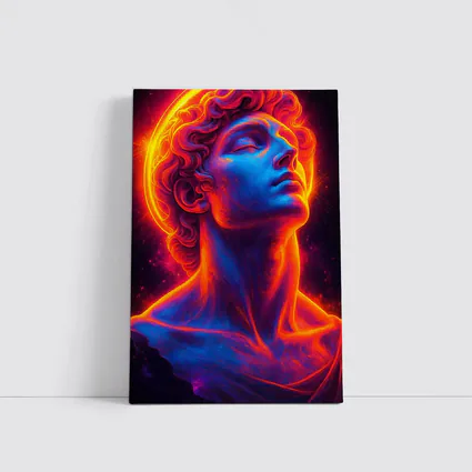 Neon Greek Statue Glowing Cosmic Light