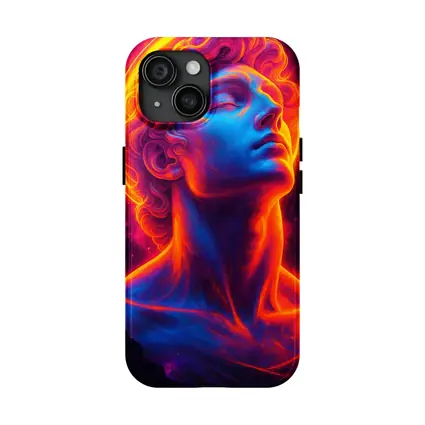 Neon Greek Statue Glowing Cosmic Light