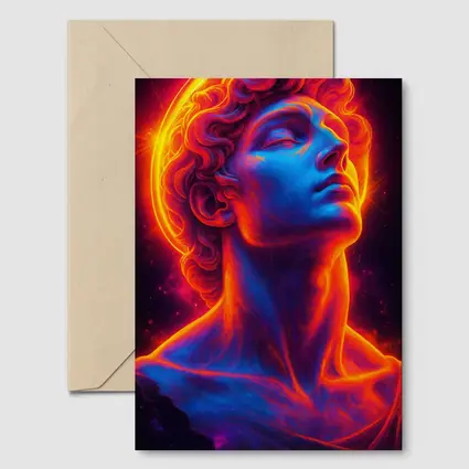 Neon Greek Statue Glowing Cosmic Light