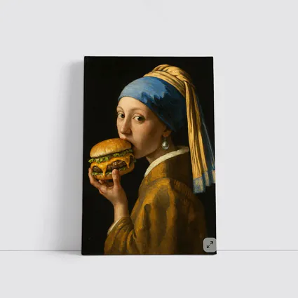 Girl With Pearl Earring Eating Burger