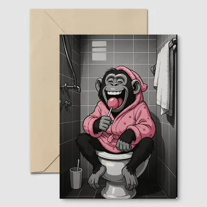Laughing Monkey Pink Hoodie Bathroom Cartoon