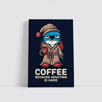 Grumpy Cartoon Penguin Coffee Because Adulting Hard