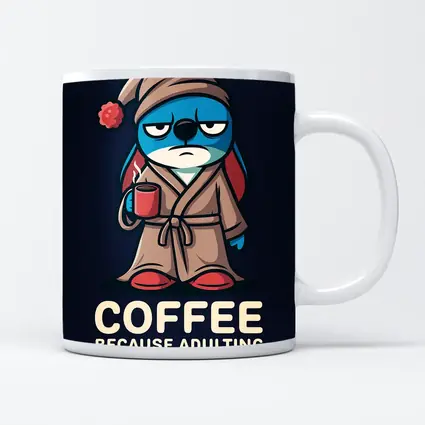 Grumpy Cartoon Penguin Coffee Because Adulting Hard