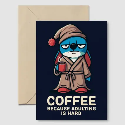 Grumpy Cartoon Penguin Coffee Because Adulting Hard