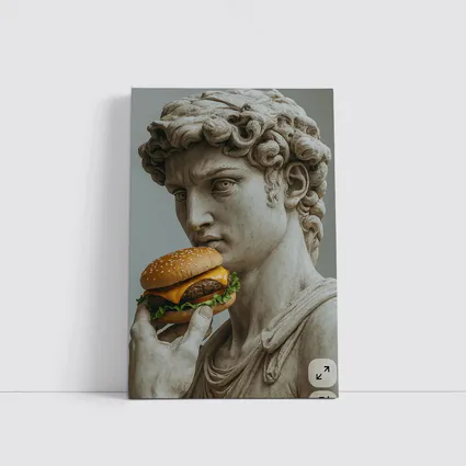 Greek Marble Statue Eating Cheeseburger Art