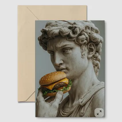 Greek Marble Statue Eating Cheeseburger Art