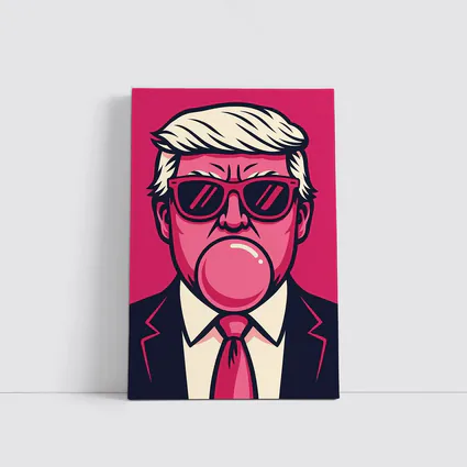 Pop Art Political Figure Blowing Bubblegum Pink