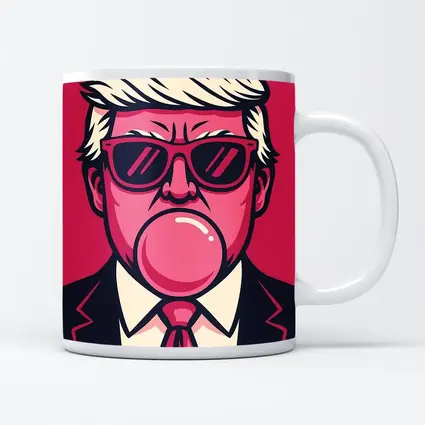 Pop Art Political Figure Blowing Bubblegum Pink