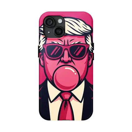 Pop Art Political Figure Blowing Bubblegum Pink