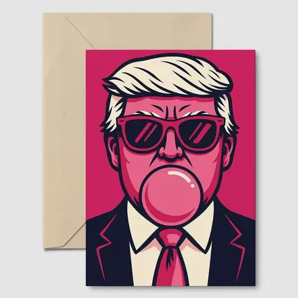 Pop Art Political Figure Blowing Bubblegum Pink