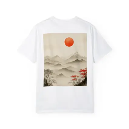 Japanese Ink Painting Mount Fuji Red Sun