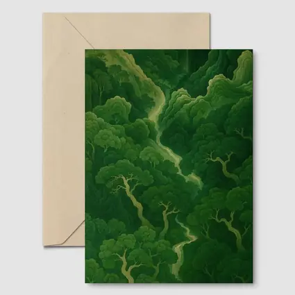 Green Forest Aerial View Japanese Illustration Art