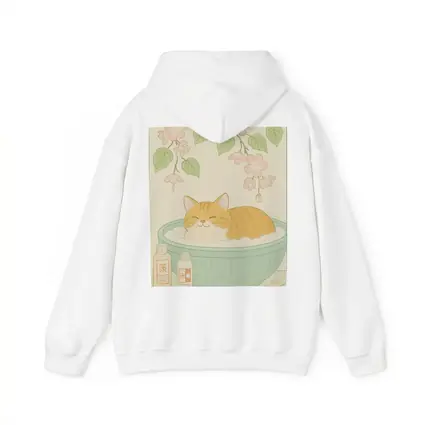 Orange Cat Bathing Cherry Blossoms Japanese Style
