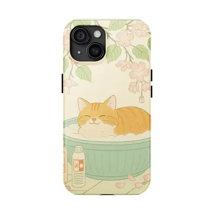 Orange Cat Bathing Cherry Blossoms Japanese Style
