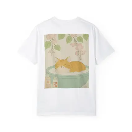 Orange Cat Bathing Cherry Blossoms Japanese Style