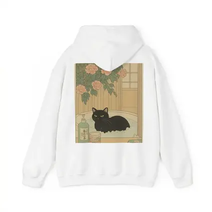 Black Cat Resting in Bath Japanese Style