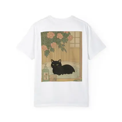 Black Cat Resting in Bath Japanese Style