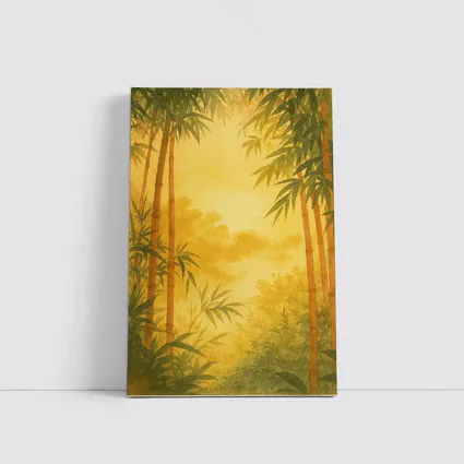 Golden Bamboo Forest Watercolor Japanese Art
