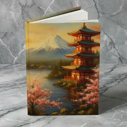 Japanese Pagoda Mount Fuji Cherry Blossoms Painting