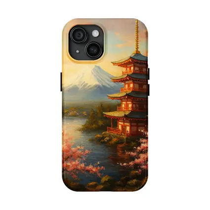 Japanese Pagoda Mount Fuji Cherry Blossoms Painting