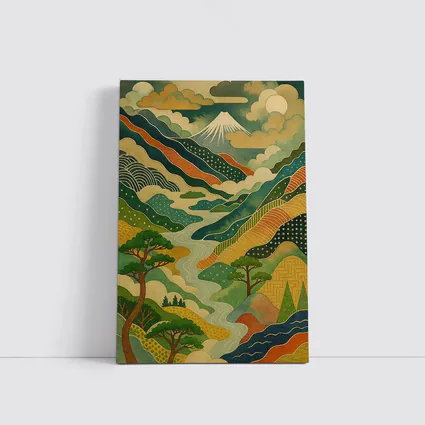 Japanese Woodblock Art Mount Fuji River Landscape