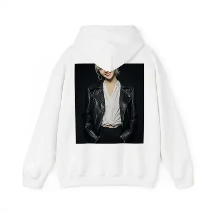 Smiling Young Woman Black Leather Jacket Dark