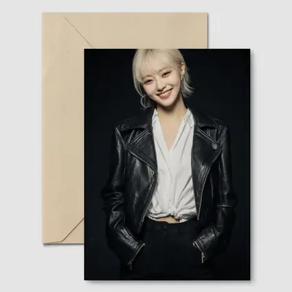 Smiling Young Woman Black Leather Jacket Dark