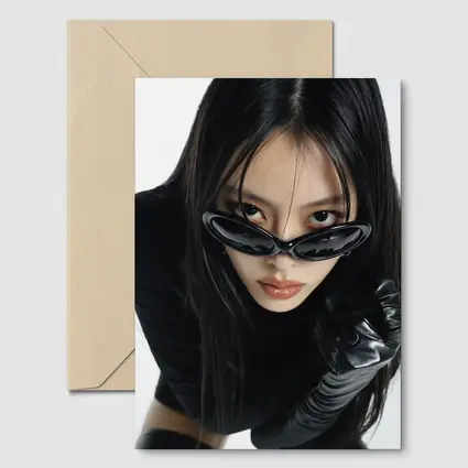 Asian Woman Black Sunglasses Leather Gloves Portrait