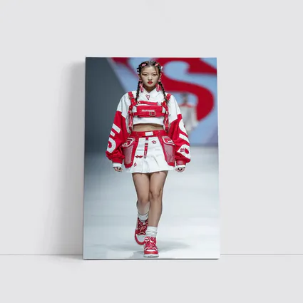 Red White Streetwear Fashion Model Runway