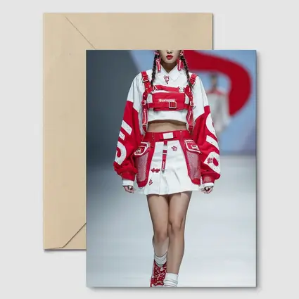 Red White Streetwear Fashion Model Runway