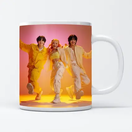 K-Pop Group Dancing Yellow Pink Background